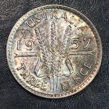 1957 (M) Australia Three Pence threepence - High Quality Scans #Q866