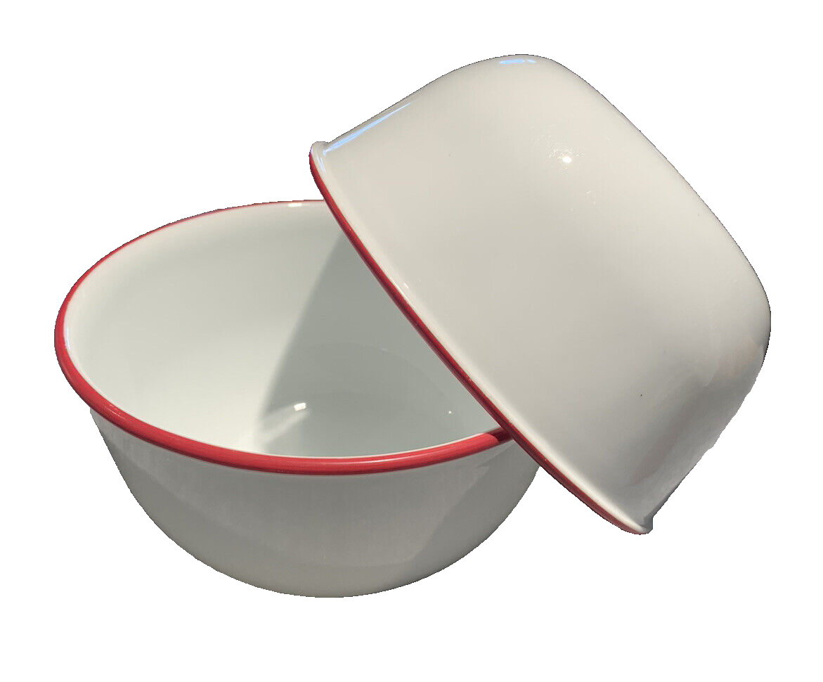 Set/2 Corelle Hoops Deep Soup Bowls Red, White w/Red Rim 6¼
