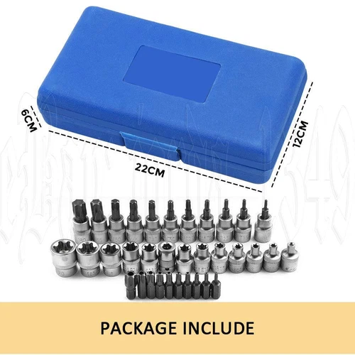 34pc 3/8" Drive Star & E Torx Bit Socket Set tool kit Torx Hex Bit Socket chrome - Picture 11 of 14