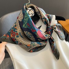 100 Silk Mulberry Women Neckerchief WrapTurban Flower Bird 27" Square Scarf