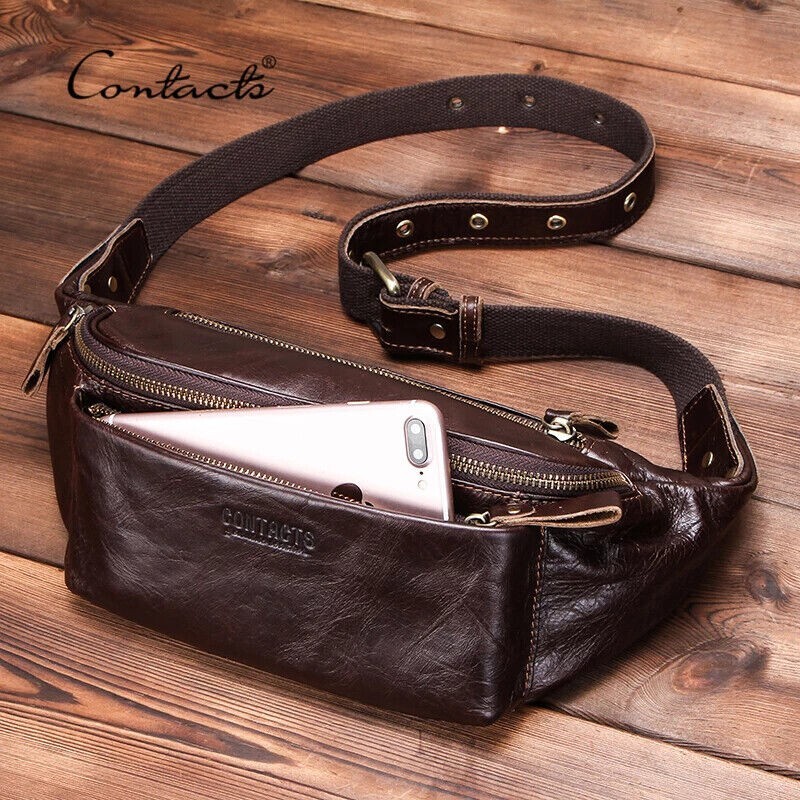 Men's Leather Chest Bag Fanny Pack Waist Bag Bum Bag Crossbody
