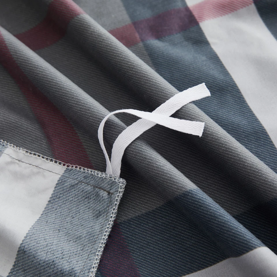 Juego de sábanas ajustables funda nórdica suave de bambú estampada corbata de esquina, gris tartán Foto 3 de 4