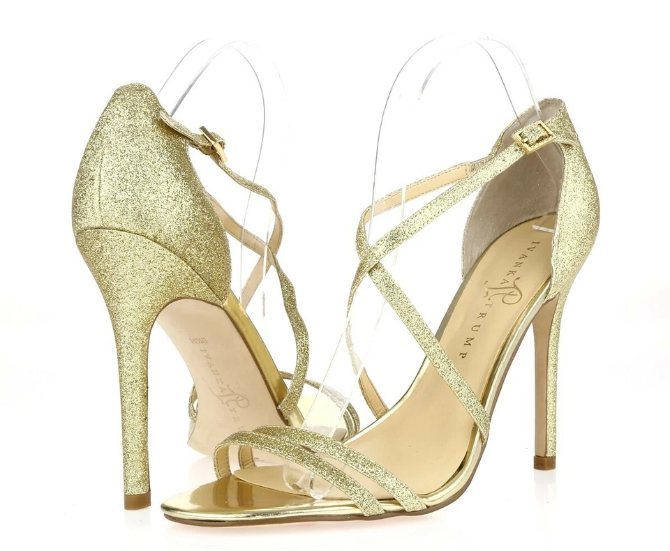 Sandalias para mujer IVANKA TRUMP doradas brillantes con tiras de cuero con hebillas talla 9,5 M Foto 2 de 4