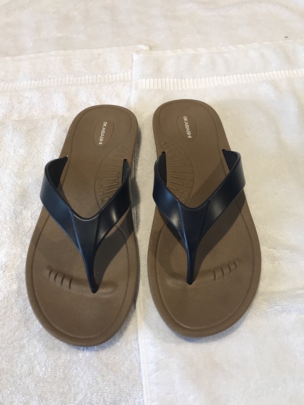 Flip Flops OKABASHI Thong Sandals Breeze Navy Straps Women's Size L-image