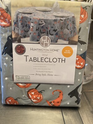 Huntington Home Vinyl Flannel Back 70'' Round Tablecloth Indoor Outdoor Halloween