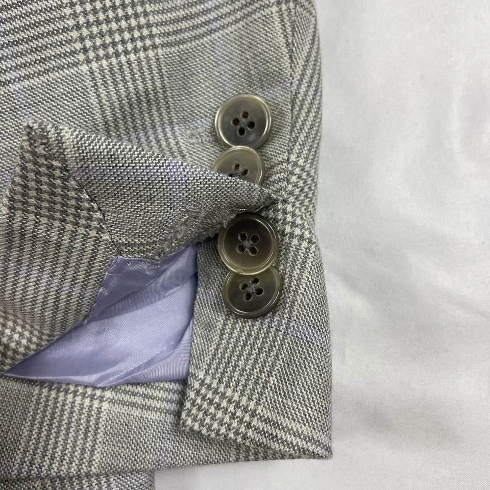 Blazer Belvest Lana Lino Seda Gris Lavanda Cuadros Lavanda MOP Botón 46L Foto 3 de 4