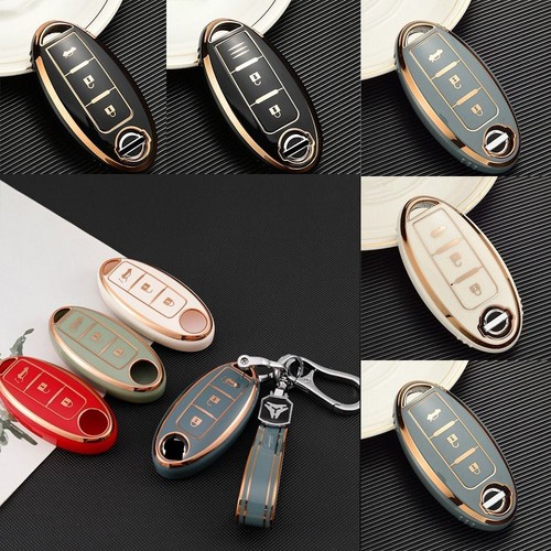 Happyit Custodia in Pelle per Chiavi Auto per Nissan 350Z Qashqai Kicks Tiida Pathfinder Murano Note Juke 3 Pulsanti