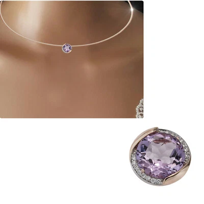 Funkelnder Diamant Anhänger 585 echt Gold Roségold Edelstein lila flieder rund - Bild 1 von 4