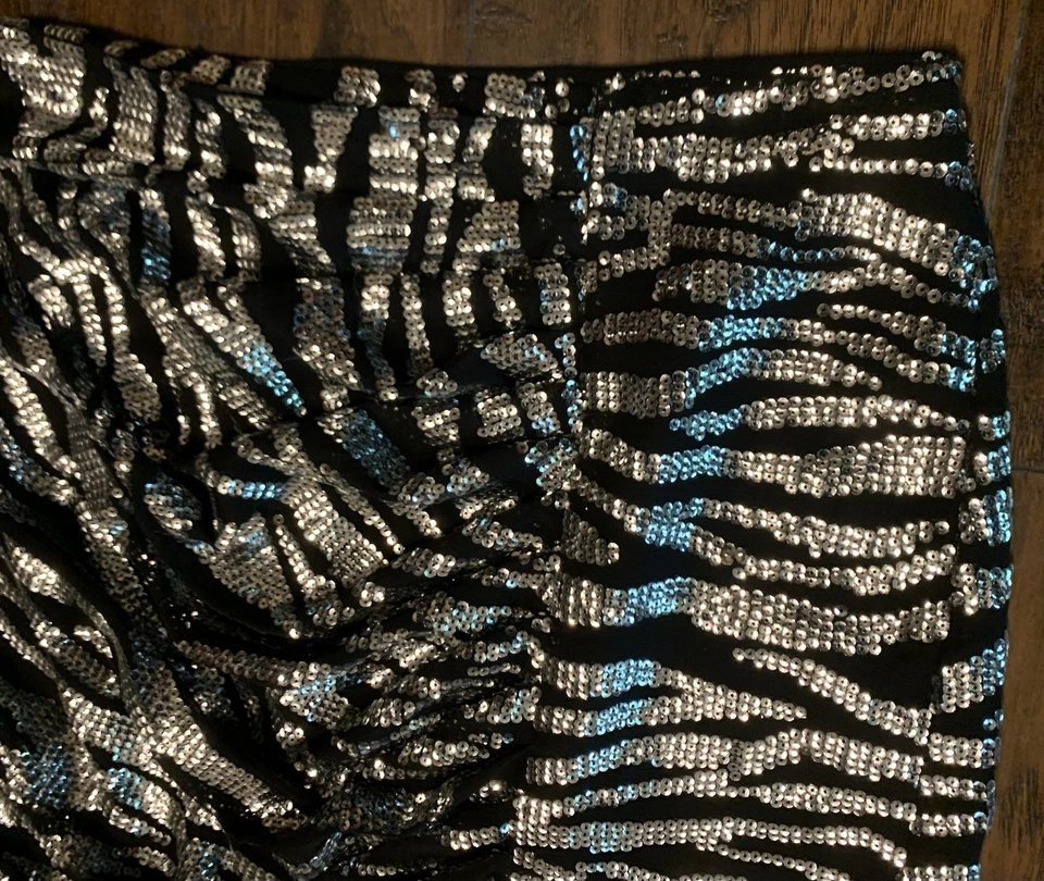 Falda Bar III Juniors XXL Negra Plata Cebra Rayas Forrada Lentejuelas Mini Macys Foto 4 de 4