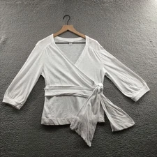 Caslon Slub Knit 3/4 Sleeve Wrap Top White S
