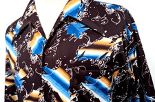 Vtg 70s JOEL California Disco Shirt Mens Brown Abstract ROCKABILLY Size XL VEUC 