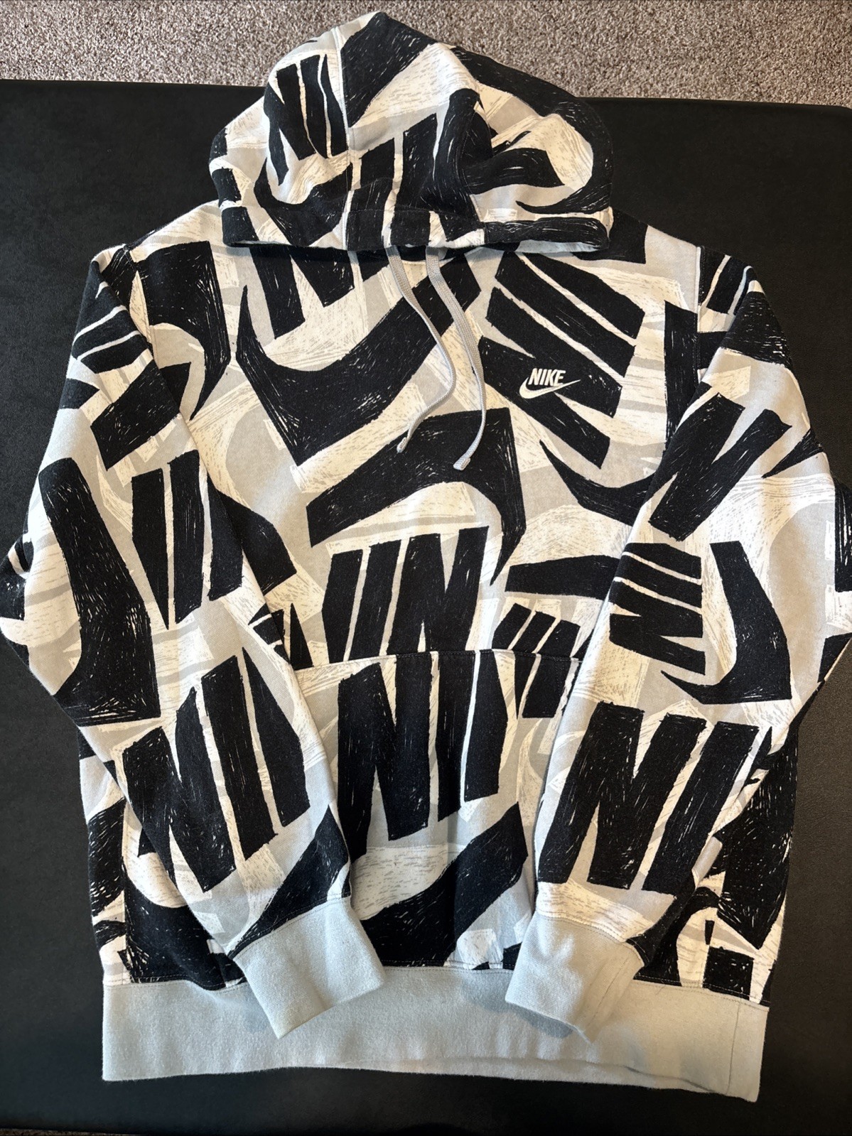 Nike Hoodie Mens Medium Gray All Over Print Sweatshirt Pullover DB4607-010