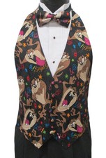 Looney Tunes Tasmanian Devil Tuxedo Vest with Bow Tie Adjustable Open-Back Small