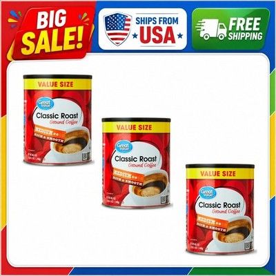 3 Pack Great Value Classic Medium Roast Ground Coffee 40.3 oz Large Canister