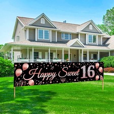 16th Birthday Decorations Sweet 16 Banner Party Supplies, Rose Gold Happy Swe...