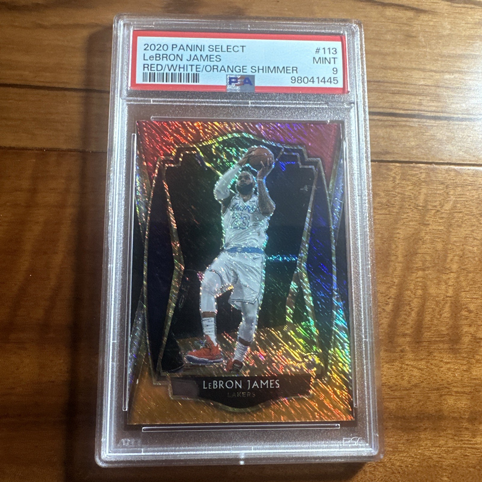 LEBRON JAMES 2020 PANINI SELECT RED/WHITE/ORANGE SHIMMER #113 PSA 9 MINT