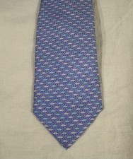Vineyard Vines Mens Light Blue Sharks Print Silk Tie.