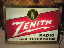 Vintage Zenith Radio & Television Glass Double Sided Light-Up Advertising Sign
