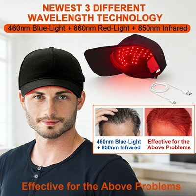 USB Red Light Therapy Device For Hair Growth Cap For Hair Loss Treatment Black