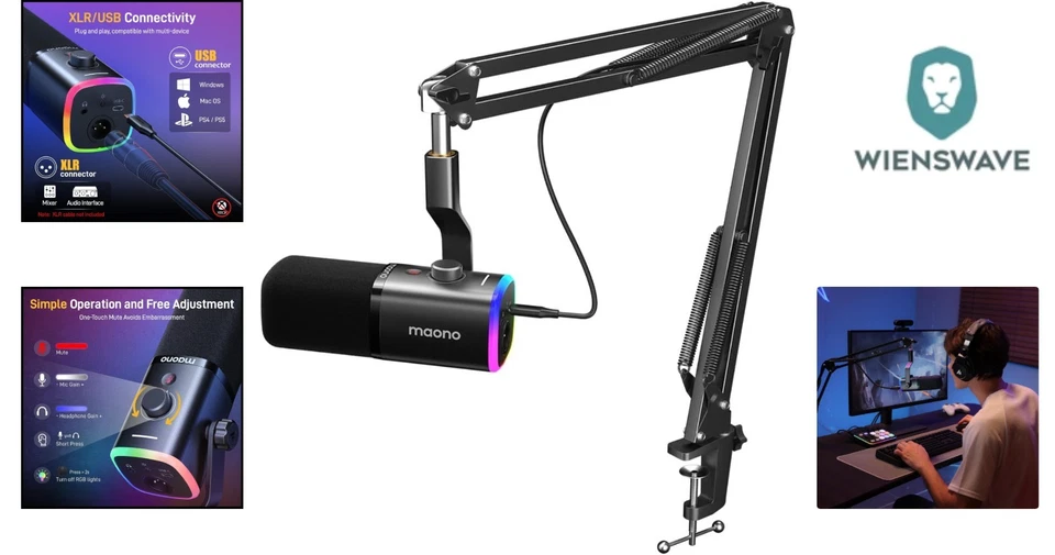 Streaming Mikrofon mit Arm MAONO XLR/USB: Dynamisches Mikrofon Software PD100... - Bild 2 von 4
