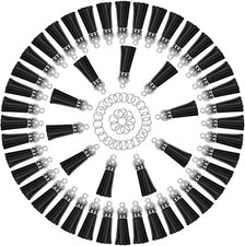 Black, 50pcs Leather Tassel Keychain Charms with 50pcs Jump Rings for DIY K