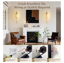 Battery Operated Wall Sconces Set of 2, 21" Dimmable Timer Remote Gold Rechargea