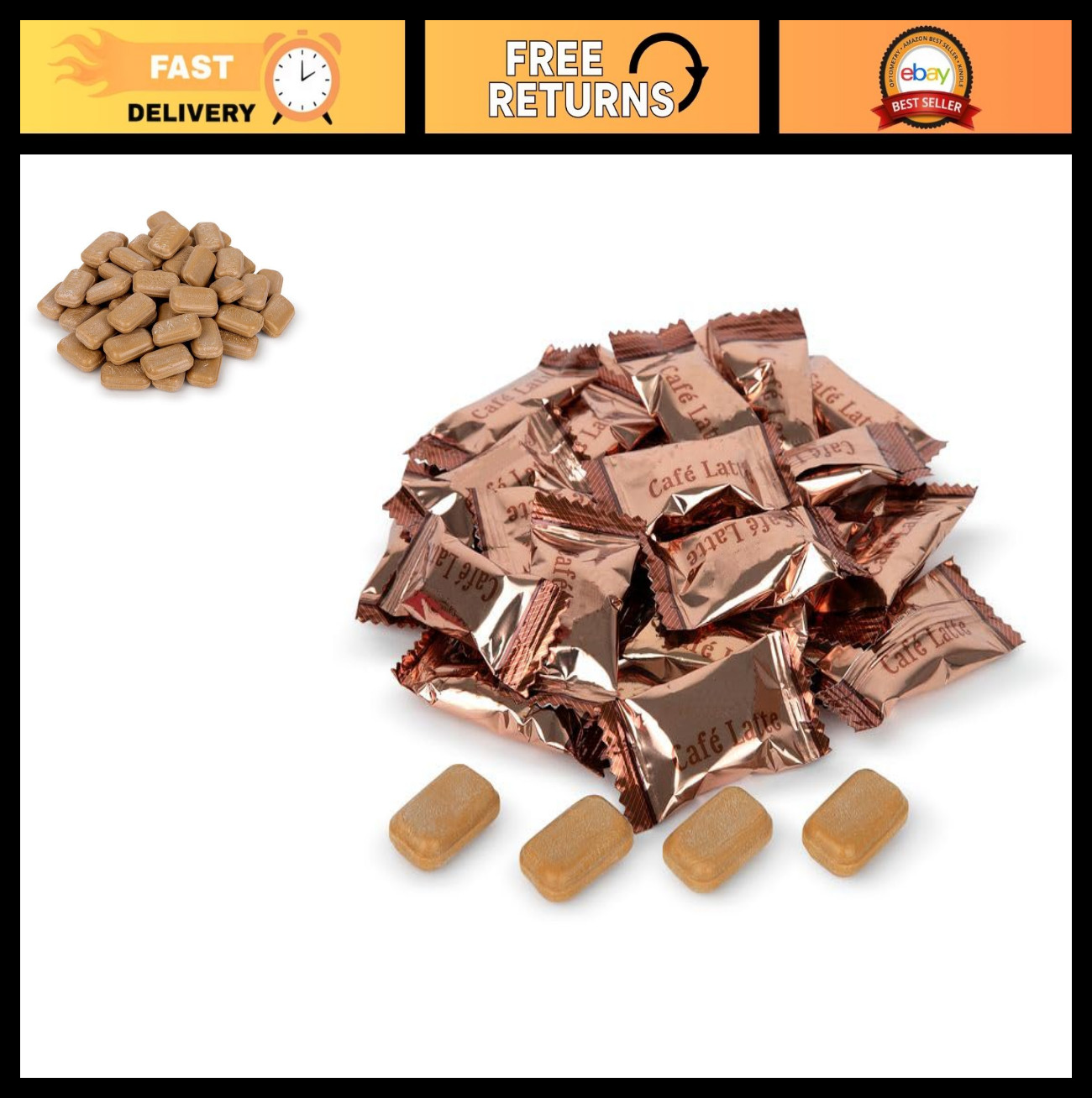 Gourmet Cafe Latte Hard Candy - Rich Creamy Brazilian Coffee Flavor, 2 lb Reseal