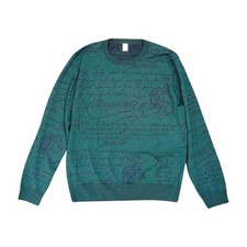 Berluti Calligraphy Knit XL Wool Green Made in Italy Long Sleeve Round Neck