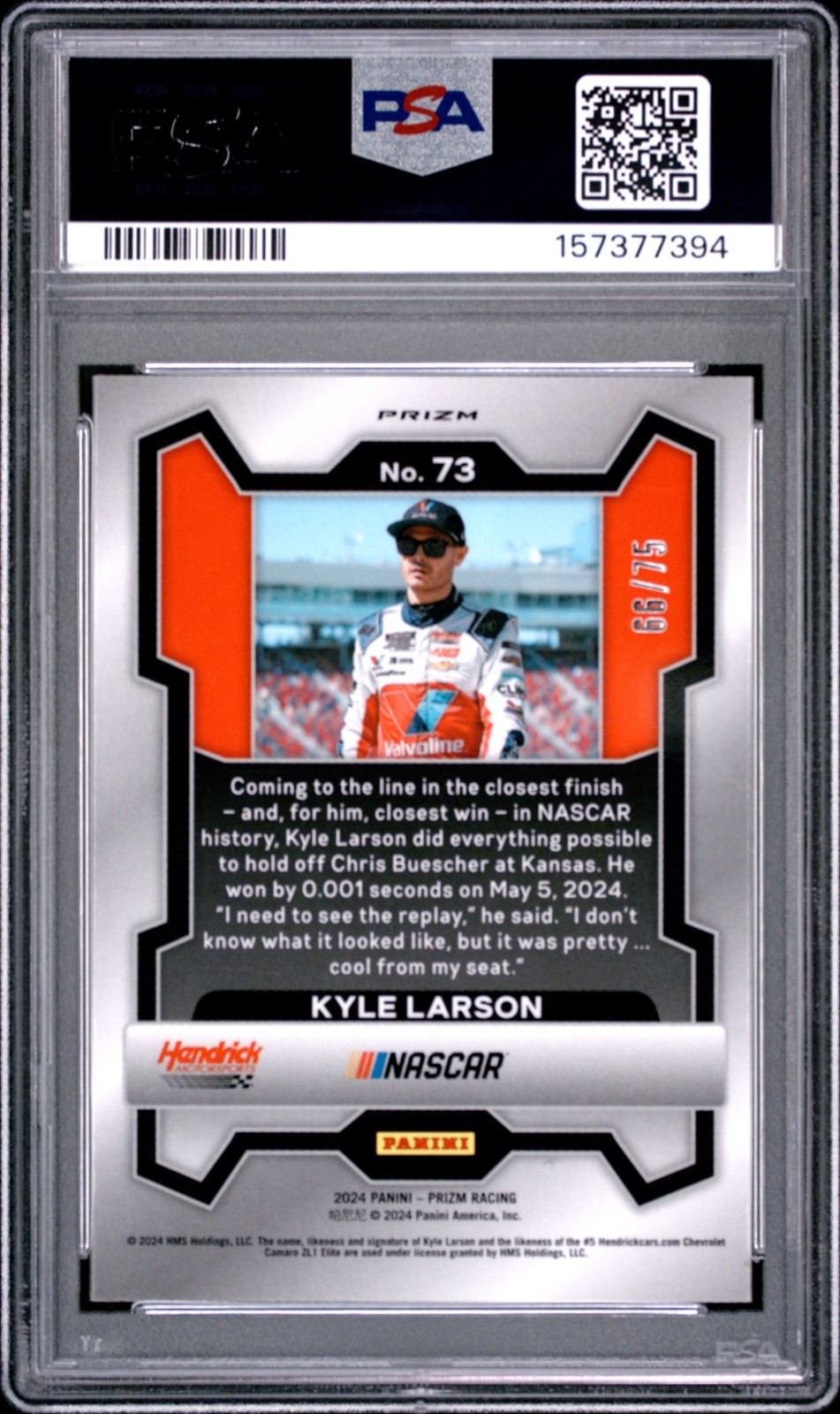 2024 Panini Prizm NASCAR #73 KYLE LARSON Checkered Flag Prizm 66/75 - PSA 9 view 2