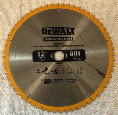 Dewalt DW3126 Construction Fine Finish 12  60 Teeth Miter Saw Blade Used