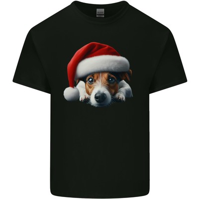 Weihnachten Jack Russell Tragen An Hut Hund Herren Leichte Baumwolle T-Shirt