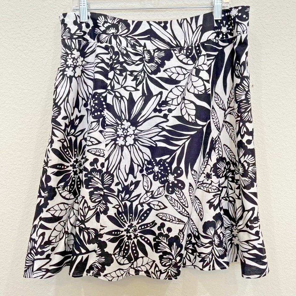 Falda Gap línea A para mujer talla 10 blanco y negro patrón floral verano lino algodón Foto 2 de 4