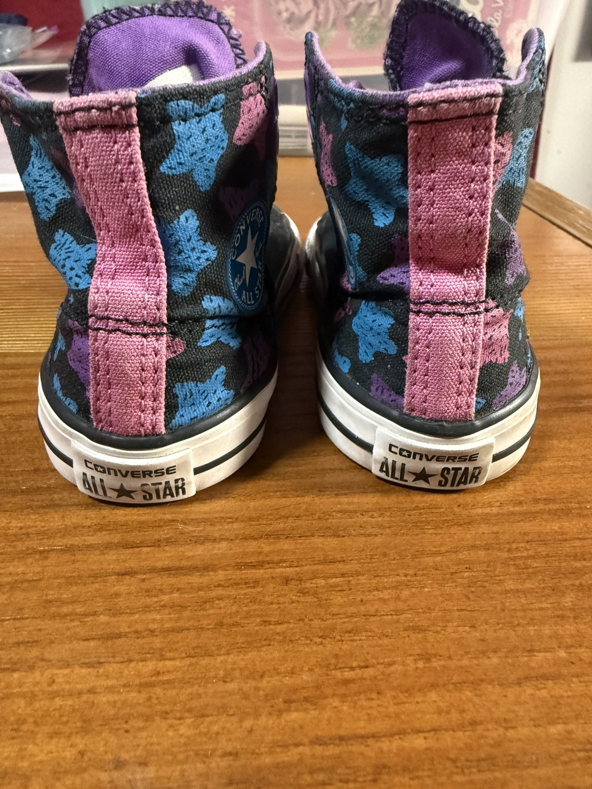 Converse All Star Black Shoe Infant Girls Sz 7 Pink/Purple/Blue Star Hi Top Vcro thumbnail 8