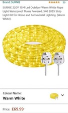 220V 15M 540 Led Outdoor Rope Light Waterproof Mains Powered. Warm White