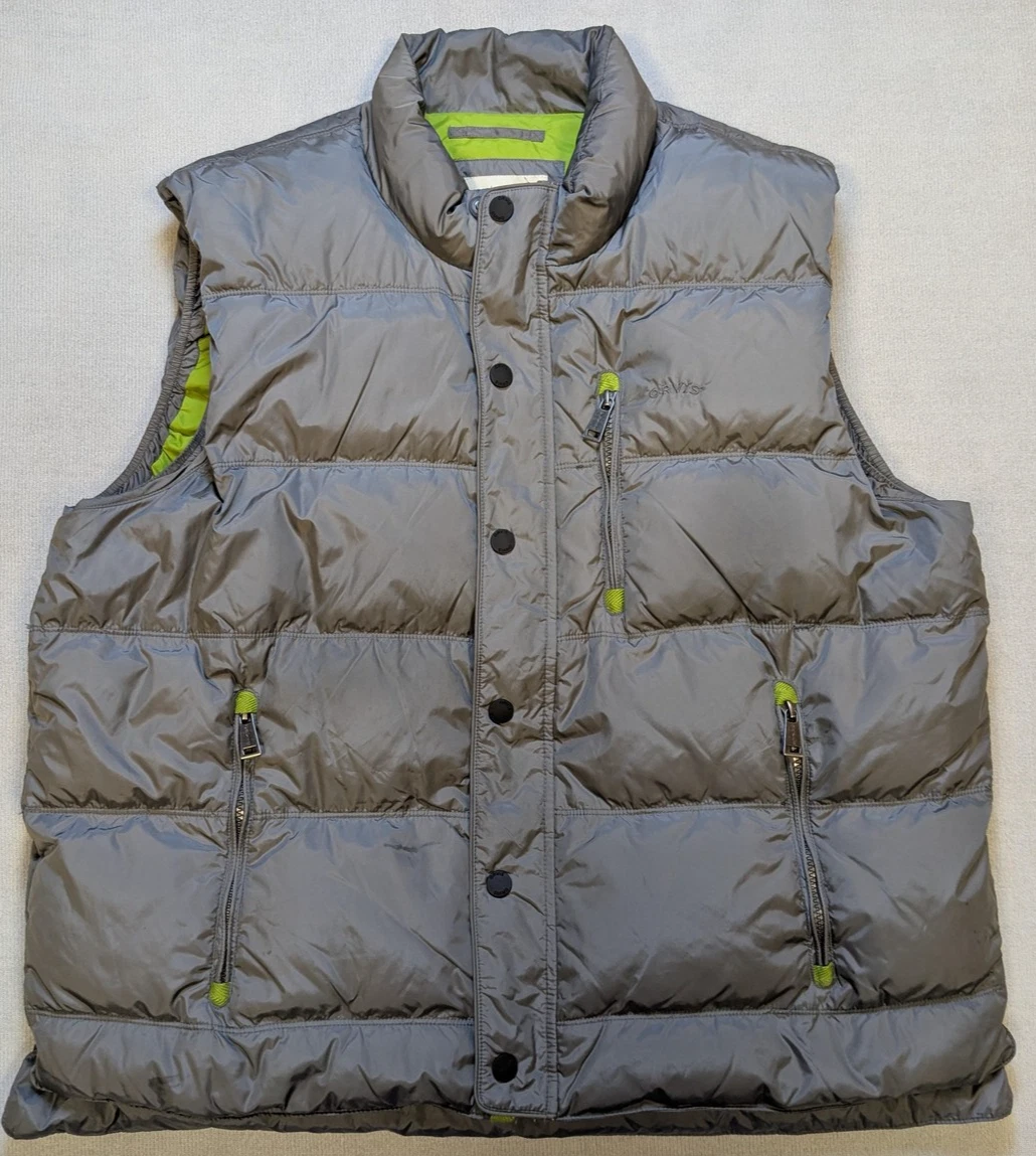 Orvis Vest Mens XL Gray Down Puffer Essex Quilted Zip Snap Insulated Outdoors