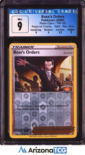 Pokemon 2020 Boss's Orders 154/192 Staff Stamp Reverse Holo Rebel Clash CGC 9