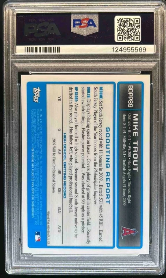 2009 Bowman Chrome Mike Trout 1st Prospect Auto Autograph #89 PSA 10 Auto 10 - Image 2 of 2