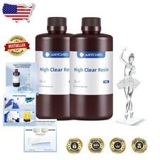 High Clear 3D Resin 2kg, Ultra Transparent, Tough, Low Odor, 365-405nm Compat...