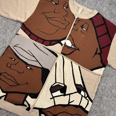 Vintage Fubu Platinum Sweater Mens Large Cream Fat Albert Cartoon Streetwear Y2K