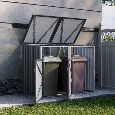 PETS-CENTER-UK Double Wheelie Bin Storage Shed Metal Garden Rubbish Dustbin Store Cover Unit UK