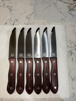 New Zwilling Fine Edge Steak Knife Set of 6 With Dark Pakka Wood Handle