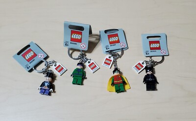 Set of 4 Rare LEGO DC Batman Minifigure Keychains Robin Penguin Catwoman Riddler