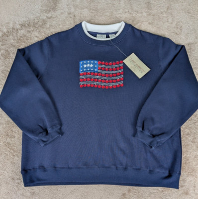 Classic Elements Women's SZ PL Crew Neck Sweater American Flag Embriodered NWT