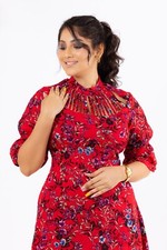 Summer maxi dress, Long floral colorful women's dress, Printed red cotton dress,