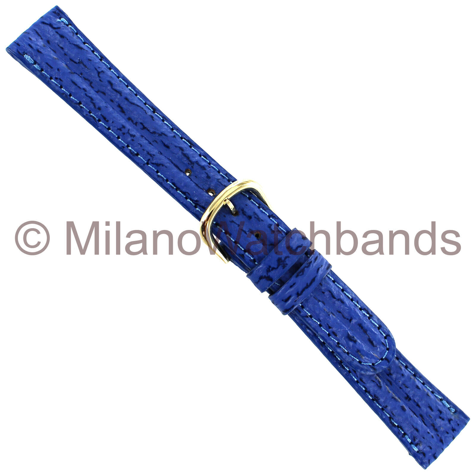 13mm Sahara Blue Genuine Shark Doube Ridge Stitched Ladies Watch Band Short