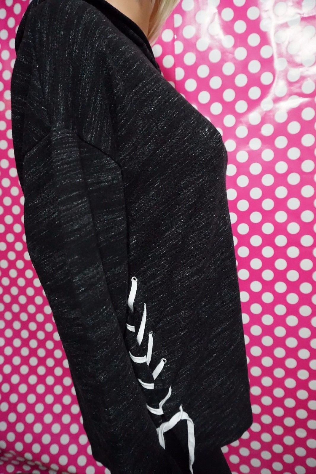 .VICTORIA'S SECRET PINK NO ZIP HOODIE SWEATSHIRT BLACK MARL SIDE SLIT M RARE image 8