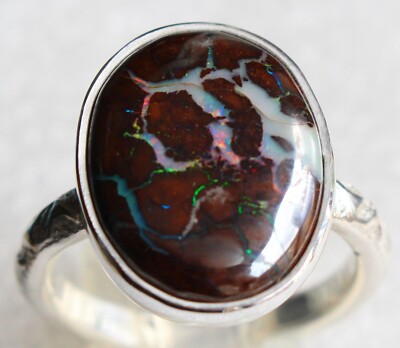 Multicolor Boulder Opal - 13.1 Karat - 925er Silberring - Size: 20,3 / 64 mm