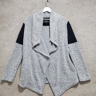 BNCI Cardigan Women's Medium Gray Black Knit Block Open Front Draping Terry