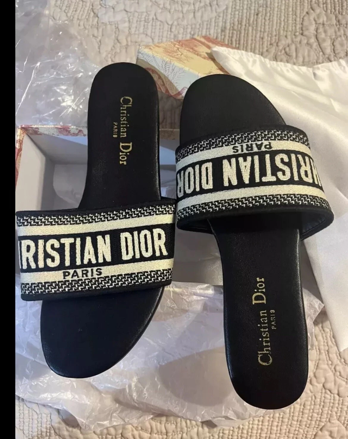 Sandales à chaussures Christian Dior Dway noires neuves dans leur boîte et sac à chaussures en soie taille 40