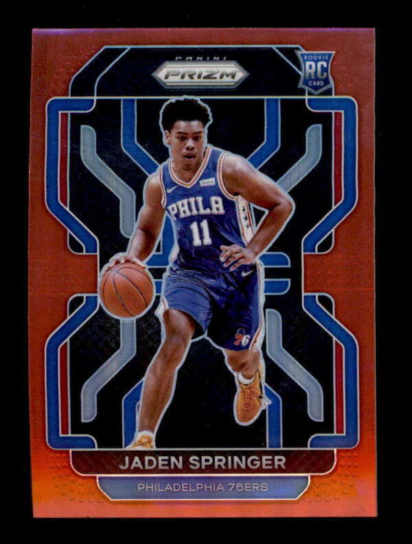 JADEN SPRINGER 2021/22 PANINI PRIZM #317 76ERS ROOKIE RED PRIZMS #068/299 BF1551
